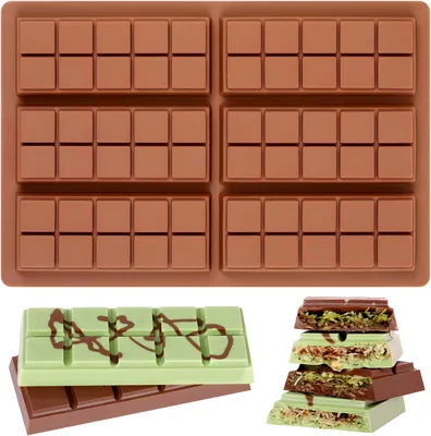 Immagine prodotto di Stampo per cioccolato in silicone AVANA per 6 tavolette di cioccolato Rivestimento antiaderente senza BPA Stampo per cioccolato in silicone marrone (stampo 2)