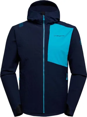Midlayer Jacke "Descender Storm Jkt M" von La Sportiva in Blau mit einer hellblauen Brusttasche.