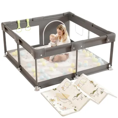 Produktbild von Kinderlaufgitter, Laufgitter 120 x 120 cm mit Matte, kleines Laufgitter mit Gittern, Laufgitter aus Oxford-Gewebe, Laufgitter für die Wohnung, dunkelgrau, Metall, Polyester, Polyvinylchlorid, 1,2 m, 1,2 m