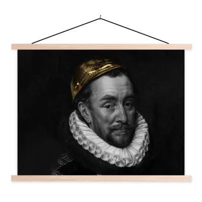 Produktbild von MuchoWow® Textilposter Wilhelm von Oranien - Adriaen Thomasz - Gold 120x90 cm mit holzfarbenen Rahmen - Magnetisch