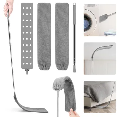 Produktbild von Unyqoos® Teleskop-Staubwedel ausziehbar 82,5–253,5 cm (bis 2,5 m) – flexible Mikrofaserbürste, Edelstahlstiel, leicht für Decken, Ecken, Möbel & Auto