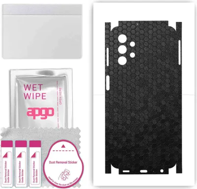 Produktbild von apgo Rückseite + Seiten Schutzfolie, Skin, kompatibel mit Samsung Galaxy M32 5G, Hinten Displayschutzfolie aus Vinylfolie, kratzfest, einfache Montage - Schwarze Honigwabe