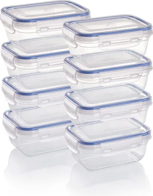 Produktbild von Kunststof opslagcontainers set, 8x rechthoekig, stapelbaar, magnetronbestendig, vaatwasserbestendig