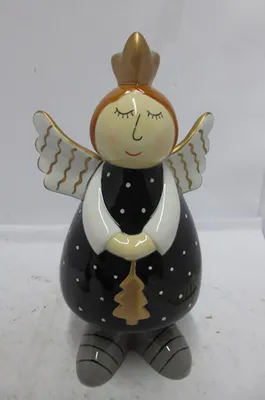 Produktbild von Gilde Figur, Engel, Lola, Tannenbaummotiv, gepunktet, Keramik, schwarz, VE 2 Höhe: 26.00 cm Breite: 16.00 cm Tiefe: 12.00cm 53938