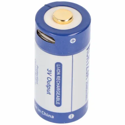 Produktbild von RCR123A 3.0 Volt 880mAh 1,5A Lithium Ionen Akku 16340, wiederaufladbar nur über micro USB
