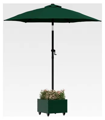 Produktbild von Sonnenschirmständer Grün 45 x 45 x 45 cm Stahl, Verstellbarer Sonnenschirmhalter, robuster Stahlständer, rollbarer Fuß, kompakte Form für den Sommer