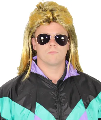 Produktbild von 80er blonde Vokuhila Rockperücke Herren