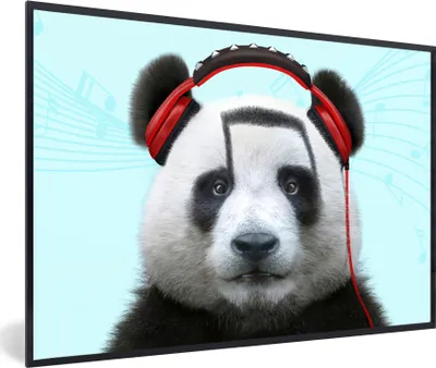 Produktbild von MuchoWow® Gerahmtes Poster Panda - Kopfhörer - Tier - Musiknoten - Rot 30x20 cm - Poster mit Schwarzem Bilderrahmen Wandposter Rahmen Foto Bilder - Kunstdruck - Bild-Poster