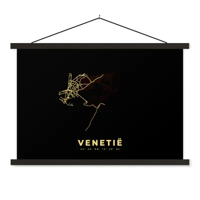 Produktbild von MuchoWow® Textilposter Venedig - Gold - Karte - Schwarz 120x80 cm mit schwarzem Rahmen - Wanddeko