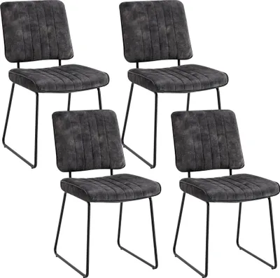 Obrázek produktu pro byLIVING Jídelní židle sada 4 ks LIAM / Vintage samet antracit / Prošívání a lemování umělá kůže černá / Rám kov černý / Jídelní židle / Židle do obývacího pokoje / Š 45, V 83, H 61 cm