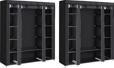 SONGMICS Kleiderschrank 2er Set Stoffschrank mit Kleiderstange und Ablagen