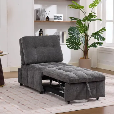 Image de Canapé-lit Merax Canapé convertible avec dossier réglable et coussins de dossier, fauteuil de repos Fauteuil simple pliable avec roulettes, canapé lounge Daybed, gris