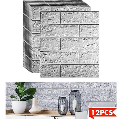 Produktbild von 12PCS 3D Wandpaneele Selbstklebend Tapete Steinoptik Wandverkleidung, 35x38,5cm Wasserdicht WallPanels Wandtattoos Ziegelstein Wandaufkleber
