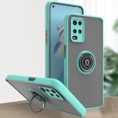 Produktbild von OPPO A54 4G Hülle, Ring Halter Ständer Matte Transluzent TPU Rahmen Stoßfest Schutzhülle für OPPO A54 4G Hellblau