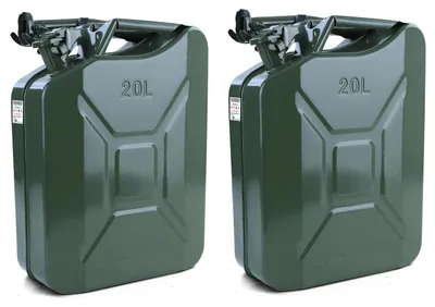 2x 20L Reserve Metall Kanister Kraftstoff Benzin Diesel mit Einfüllstutzen Grün – Produktansicht