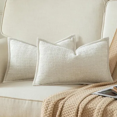 Produktbild von 2er Set Kissenbezüge Cremeweiß 40x60cm Chenille mit Samtrückseite