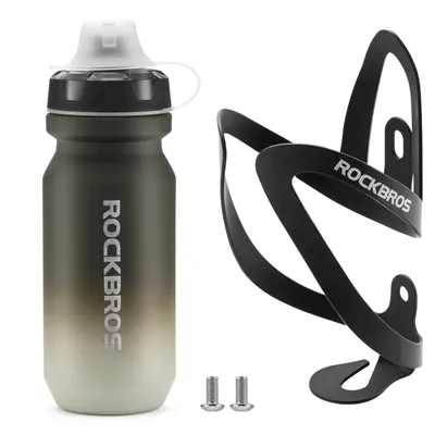 Produktbild von ROCKBROS Fahrrad Flaschenhalter Aluminium Schwarz mit Trinkflasche 600ml Einhandöffnung BPA-frei auslaufsicher Grau Weiß Farbverlauf