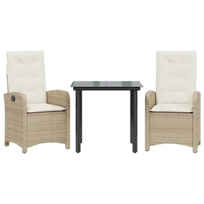 Image de vidaXL Ensemble de jardin 3 pièces avec coussins Beige Poly Rattan