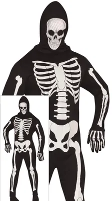 Produktbild von Skelett Kostüm Herren M 48-50 mit Maske | FIESTAS GUIRCA Halloween Verkleidung, KI-generiertes Bild