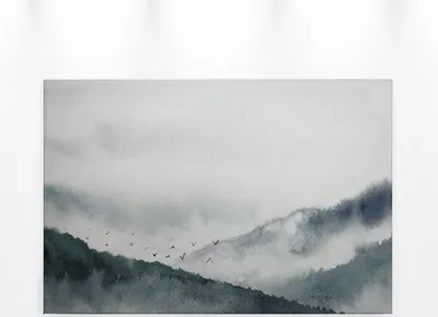 Produktbild von Leinwandbild Landschaft im Nebel Blau Grau 90x60 DD120298 Keilrahmen Wandbild