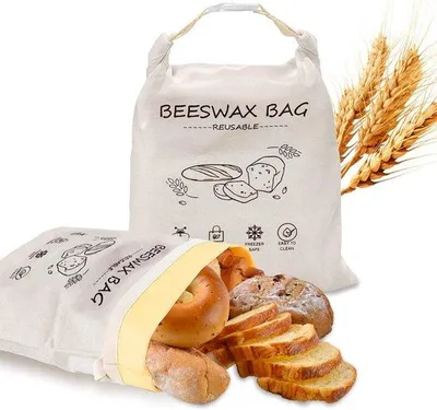 Zdjęcie produktu dla Zestaw 2 sztuk torebek na chleb z naturalnego wosku XXL – 43 x 33 cm – torebki wielokrotnego użytku – oddychające i regulujące wilgotność – duże i poręczne – naturalny wosk i bawełna – dłużej zachowują świeżość chleba – idealne na bułeczki cynamonowe i domowy chleb