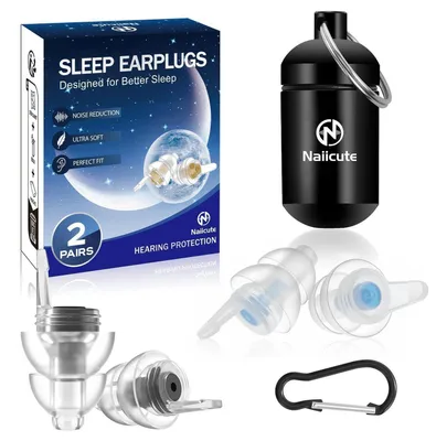 Produktbild von Ohrstöpsel zum Schlafen 2 Paar, Ultraweiche Noise Cancelling, Wiederverwendbar 31dB, Seitenschläfer, Schnarchen, Reise, Aluminiumetui