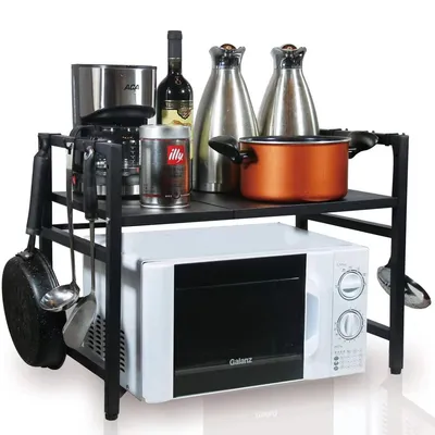 Produktbild von Küchenregal für Mikrowelle,Küchenregale Ausziehbarer Ständer 42–64 cm, robustes Metallregal für Mikrowelle und Küchenzubehör