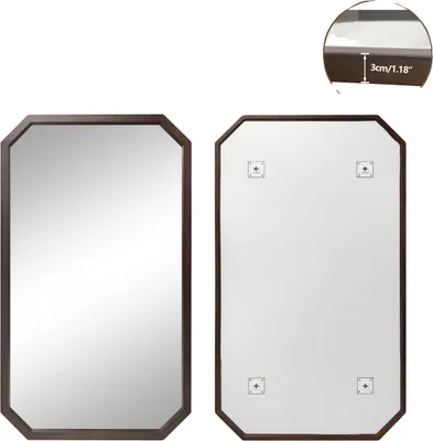 Image de Miroir mural, forme octogonale, cadre en bois de caoutchouc, octogone-70x120cm