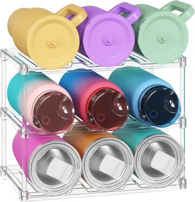Imagen del producto de Estantería apilable de 3 niveles para organizar botellas, con capacidad para 9 botellas