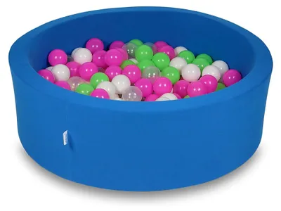 Image de Bassin de séchage 90x30cm bleu avec 200 balles : vert clair, rose, blanc, transparent