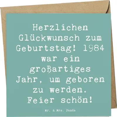 Produktbild von Mr. & Mrs. Panda faltkarte Spruch 1984 Geburtstag - Meeresbrise - Geschenk, Geburtstagsgeschenk, Alter, feiern, Happy Birthday, Grußkarte, anlasskarte, Jahrgang