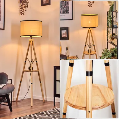 Produktbild von Tamarispa Stehlampe aus Holz/Papiergeflecht in Natur/Schwarz, Boho-Style