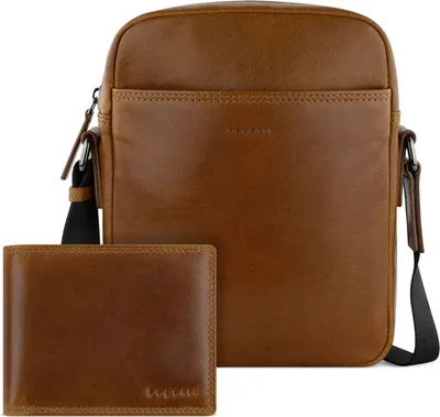 Immagine prodotto di bugatti Pelle borsa a tracolla portafoglio Savona Crossover Bag + Wallet Cognac marrone chiaro