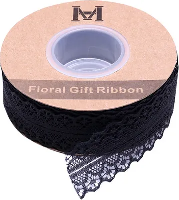 Produktbild von 45m Spitzenband, zum Nähen von Kraftpapier (Schwarz) für die Hochzeit Tischdekoration Bastelgeschenkband