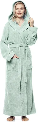 Produktbild von Bademantel Pandora für Damen mit Kapuze, extra lang, 100% Baumwolle, Farbe:Mint hell, Größe:XL