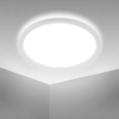 Image de Plafonnier LED ultrafin salle de bain 420mm rond 22W 2900lm 4000K lumière blanche neutre fond lumineux blanc lampe plafond IP44 salle de bain cuisine