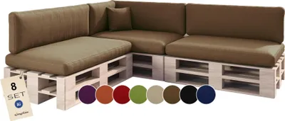Produktbild von sunnypillow Palettenkissen für Palettenmöbel - 8er Set - Palettenauflage für Palettensofa für Haus Garten - Palettenpolster mit abnehmbarem Bezug für Europaletten - Rückenkissen & Sitzkissen Braun