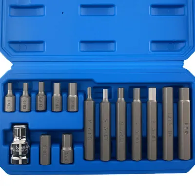 Image de Jeu de douilles à embout hexagonal - 15 pièces - 4-12 mm - longueur 30/75 mm - acier CR-V - emmanchement carré de 1,27 cm