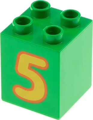 Produktbild von 1x Lego Duplo Motiv Bau Stein 2x2x2 hell grün Nummer 5 gelb 10558 31110pb077