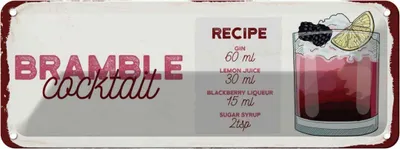 Produktbild von vianmo Blechschild 10x27 cm Bramble Cocktail Recipe Gin