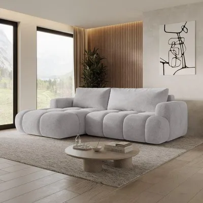 Produktbild von MORELLO Cloud Ecksofa Bouclé mit DL-Mechanismus, Schlaffunktion 140 x 210 cm und Bettkasten, Links – Monte 16