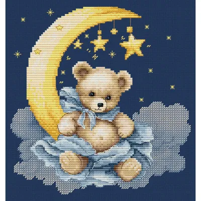 Zdjęcie produktu dla Zestaw do haftu krzyżykowego Luca-S "Świat małego misia", schemat do liczenia, tkanina Aida 16, wymiary 16x16 cm
