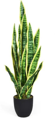 Produktbild von COSTWAY sztuczna roślina Sansevieria, sztuczny wąż 90 cm, roślina doniczkowa z 20 liśćmi, roślina do dekoracji ogrodu, żółta