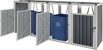 Productafbeelding van Afvalcontainerbox 'Tarbek' voor 4 afvalcontainers, stalen omkasting, verzinkt, antraciet, 121x292x82 cm