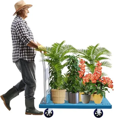 Productafbeelding van Vouwbare transportwagen, 300 kg draagvermogen, handwagen met 4 wielen, platformwagen als transportmiddel, geschikt voor koeriersdiensten, magazijnen, supermarkten en koelhuizen, afmetingen: 60 x 90 x 84 cm
