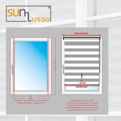 Diagrams illustrating how to measure for a roller blind.