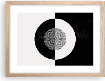 Produktbild von Gerahmtes Poster - Rahmen in heller Eiche - Abstraktion Rad Schwarz und Weiß - 40x30 cm - Wand Bild - Wanddeko - Wandbilder - Wandposter - Bilderrahmen - Bilder - Kunstdruck - P2NAA40x30-4316