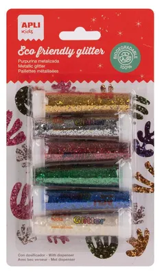 Obrázek produktu pro APLI Kids 20069 Kovové třpytky, biologicky rozložitelné, ideální na kostýmy a ruční práce, 6 lahviček
