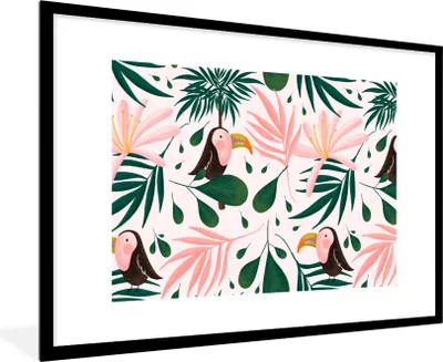 Produktbild von MuchoWow® MuchoWow® Gerahmtes Poster Tukan - Vogel - Blatt - Dschungel 90x60 cm - Poster mit zchwarzem Bilderrahmen - Wanddekoration - Fotos