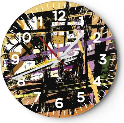 Produktbild von Wanduhr - Rund - Glasuhr - Abstraktion modern - 30x30cm - Schleichendes Uhrwerk - Lautlos - zum Aufhängen bereit - Dekoration Modern - Wanddekoration aus Glas - C4AR30x30-3705